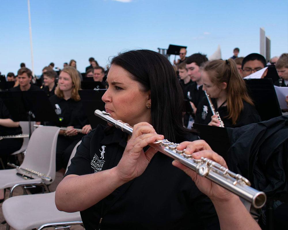 Allison Lacasse played our Omaha Beach concert on a flute that was brought onshore at Omaha Beach on D-Day by WWII veteran Dale Shaffner (pc: Sam Held)